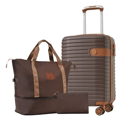 FURNIinspire Bag And Luggage Sets 3 Piece Carry On Luggage Sets, Lightweight Hard Shell Suitcase With Wheel, Bag Set, Brown, 8.9"*13.6"*21.3" 7 FURNIinspire Bag And Luggage Sets 3 Piece Carry On Luggage Sets, Lightweight Hard Shell Suitcase With Wheel, Bag Set, Brown, 8.9"*13.6"*21.3" - Image 5
