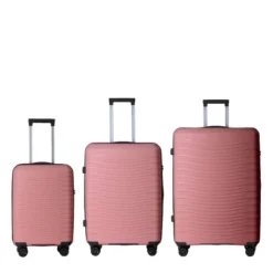 FURNIinspire Bag And Luggage Sets 3 Piece Rolling Suitcase Set, Hard Suitcases With Wheels, Lightweight Travel Luggage, Pink, 21.46"*12.01"*30.51"