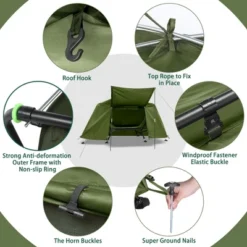 FURNIinspire Camping Tents Heightened Folding Outdoor Camping Tent With Adjustable Leg Claws, Water Proof, UV Protection, Green, 33"*94"*50" -HV GUEST 876c87a9 f3bc 4f4d aa55 6694dde22103