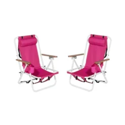 FURNIinspire Outdoor Portable Chair Set Of 2 With Headrest Cup Holder And Backpack Straps For Outdoor Relaxation, Pink, 23"*21.7"*31.5" -HV GUEST 886af01a 4915 4761 a25a 2b10ac0e1f15