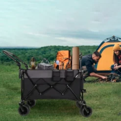 FURNIinspire Outdoor Serving Carts Multi Functional Push Pull Folding Wagon Cart With Rotating Handle All-Terrain Wheele, Black, 48.43"*22.83"*43.7" -HV GUEST 8894dbc3 ba57 4ecf a18a 1970890cf49d