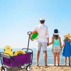 FURNIinspire Outdoor Serving Carts Rolling Cart Wagon Carts Foldable Utility Cart, Beach Cart For Picnic Outdoors, Purple, 25.98"*17.32"*37.4"