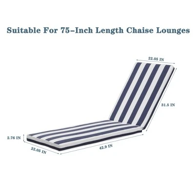 FURNIinspire Outdoor Seat Cushions 2pcs Stripe Patio Furniture Seat Cushion Replacement For Chaise Lounge, Removable Cover, Blue, 74.4"*22.05"*2.76" 4 FURNIinspire Outdoor Seat Cushions 2pcs Stripe Patio Furniture Seat Cushion Replacement For Chaise Lounge, Removable Cover, Blue, 74.4"*22.05"*2.76" - Image 2