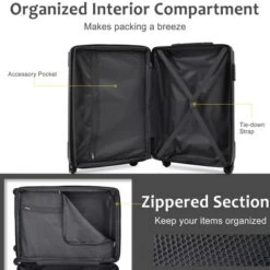 FURNIinspire Bag And Luggage Sets 20 Inch Luggage Set, Lightweight Checked Suitcase With 2 Mesh Bag Travel Business, Black , 8.3"*13.6"*21.5" -HV GUEST 8a2d81ca e210 4f4b a5d8 3de972b3059b