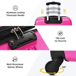 FURNIinspire Bag And Luggage Sets 3 Piece Luggage Set Spinner Suitcase With TSA Lock, Travel Options For Family Travel, Pink, 20" 24' 28" -HV GUEST 8df3f43e 8bc3 4156 a86b a3090cf2c48e