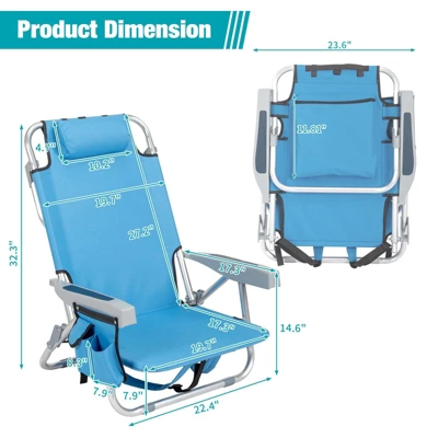 FURNIinspire Outdoor Portable Chair Adjustable Back Lightweight Design For Beach And Picnic, Blue, 24.8"*25.6"*32.28" 5 FURNIinspire Outdoor Portable Chair Adjustable Back Lightweight Design For Beach And Picnic, Blue, 24.8"*25.6"*32.28" - Image 3