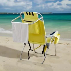 FURNIinspire Outdoor Portable Chair Patio Folding Chairs 5 Position Recline With Extra Storage For Backyard, Beach, Yellow, 24.8"*27.56"*38.98" -HV GUEST 900b6a23 1565 4ddb 9fe6 a539181fbd36