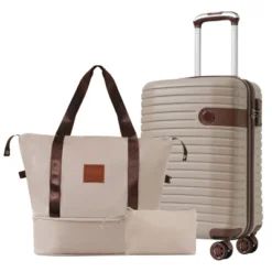 FURNIinspire Bag And Luggage Sets 3 Piece Carry On Luggage Sets, Lightweight Hard Shell Suitcase With Wheel, Bag Set, Beige, 8.9"*13.6"*21.3" -HV GUEST 90170ec1 2c6c 4c40 9278 8d79a1f127d7