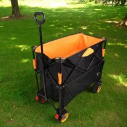 Furniinspire Wheelbarrows And Lawn Carts Big Large Capacity Folding Cart, Extra Long Extender Wagon Cart, Black And Orange, 53“*20"*51" -HV GUEST 90bf72ef 4ff5 4fe0 b355 678ab51187f4
