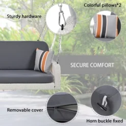 FURNIinspire Patio Swings Wicker Porch Swing, Hanging Bench With Chains, Patio Swing For Backyard Garden Poolside, White And Gray, 49"*20"*22" 9 FURNIinspire Patio Swings Wicker Porch Swing, Hanging Bench With Chains, Patio Swing For Backyard Garden Poolside, White And Gray, 49"*20"*22" -HV GUEST 93021bf6 3596 42a6 8399 a936bffac499