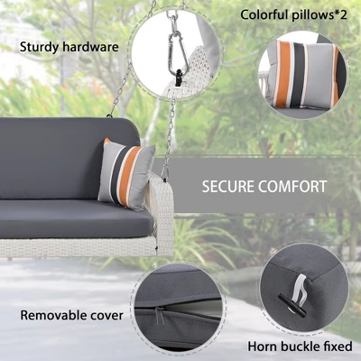 FURNIinspire Patio Swings Wicker Porch Swing, Hanging Bench With Chains, Patio Swing For Backyard Garden Poolside, White And Gray, 49"*20"*22" 5 FURNIinspire Patio Swings Wicker Porch Swing, Hanging Bench With Chains, Patio Swing For Backyard Garden Poolside, White And Gray, 49"*20"*22" - Image 3
