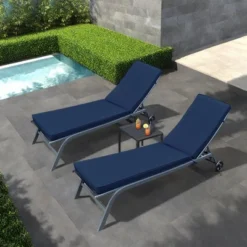 FURNIinspire Outdoor Seat Cushions 2PCS Patio Lounge Chair Cushion Replacement, Outdoor Chair Cushion, Removable Cover, Dark Blue, 74.4"*22.05"*2.76" -HV GUEST 936409ad d1b6 475c bb6f 3817aedc69b4