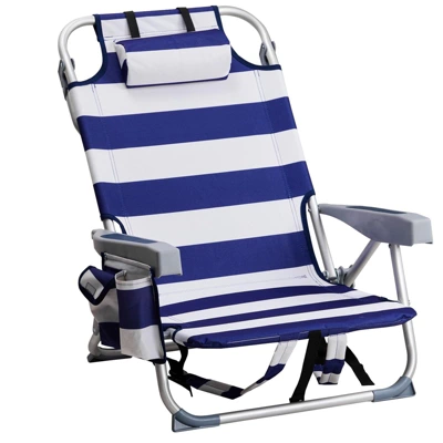 FURNIinspire Outdoor Portable Chair Adjustable Back With Storage For Relaxing Adventures, Blue Stripes, 24.8"*25.6"*32.28" 7 FURNIinspire Outdoor Portable Chair Adjustable Back With Storage For Relaxing Adventures, Blue Stripes, 24.8"*25.6"*32.28" - Image 5