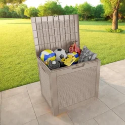 FURNIinspire Deck Boxes 2pcs 30 Gallon Deck Box, Outdoor Wicker Storage Deck Box For Patio Furniture, Garden Tools, Light Brown, 21“*22”*17“ -HV GUEST 96577f79 4772 40b8 878e a2a662695a1c