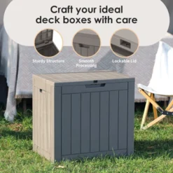 FURNIinspire Deck Boxes Outdoor Storage Box, 30 Gallon Deck Box, Weather-Resistant Deck Box Indoor And Outdoor Use, Light Brown, 17“*22”*21“ -HV GUEST 975274de 38eb 4b19 86ee 42ea285427b1