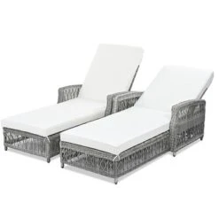 FURNIinspire Patio Accent Chairs, Outdoor Patio Single Sofa With Cushions, All Weather Rattan Chairs For Garden Backyard, White, 61.02"*25.6"*37.4" -HV GUEST 9949e2ae ba80 4103 a29e ee2ce719de9c