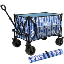 FURNIinspire Outdoor Serving Carts Colorful Heavy-Duty 480lbs Folding Wagon Cart With Bonus Picnic Mat All Terrain Wheels, Blue, 37.4"*23.03"*38.98" -HV GUEST 9a9c46d8 e035 4b9a 96fe b66339c02e7c