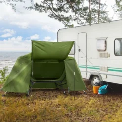 FURNIinspire Camping Tents Heightened Folding Outdoor Camping Tent With Adjustable Leg Claws, Water Proof, UV Protection, Green, 33"*94"*50" -HV GUEST 9e4a00aa 81dd 4970 a81c 1676c5c4c56e