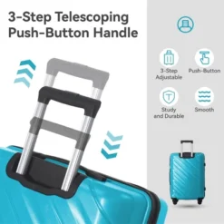 FURNIinspire Bag And Luggage Sets 3 Piece Textured Travel Luggage, Hard Suitcase Set With Wheels, Scratch-Resistant, Peacock Blue, 21.65"*13.19"*31.1" -HV GUEST 9eae377c d121 44ee 85a8 39bc00134a9b