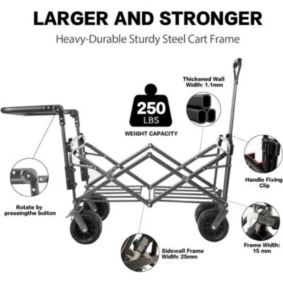 FURNIinspire Outdoor Serving Carts Collapsible Wagon Foldable With Removable Canopy Wheels For All-Terrain Brake For Camping, Gray, 35.4"*19.7"*44.5" 6 FURNIinspire Outdoor Serving Carts Collapsible Wagon Foldable With Removable Canopy Wheels For All-Terrain Brake For Camping, Gray, 35.4"*19.7"*44.5" - Image 4