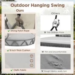 FURNIinspire Patio Swings Outdoor Porch Swing Chair Hanging Basket For Backyard, Garden, Hanging Chair With UV Resistant Cushion, Beige, 34"*32"*77" -HV GUEST a0a8e856 fa5a 4993 9e82 49a1292d56b5