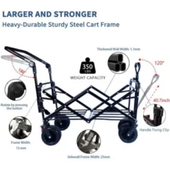 FURNIinspire Outdoor Serving Carts Collapsible Wagon Foldable With Removable Canopy Wheels For All-Terrain Brake For Camping, Blue, 35.4"*19.7"*44.5" -HV GUEST a2204619 c492 4637 a49b 2f524fceb8de 1