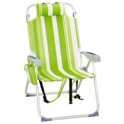 FURNIinspire Outdoor Portable Chair Adjustable Back With Storage Pockets For Comfort And Relaxation, Green Stripes, 24.8"*27.56"*38.98" -HV GUEST a33cf9b7 c2f0 4ac6 aed5 fecdb47f2f61