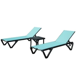 FURNIinspire Patio Chaise Lounges Patio 2 Sunbathing Chairs And 1 Table For Beach Yard Poolside, Adjustable Outdoor Chair, Green, 64.41"*26.69"*35.43" -HV GUEST a378c982 fcda 4283 ae19 23c16d88219c