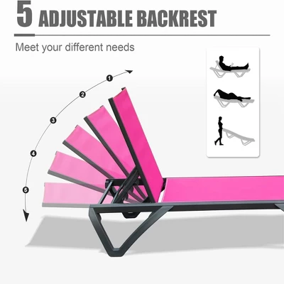 FURNIinspire Patio Chaise Lounges Patio 2 Sunbathing Chairs With 5 Adjustable Position, 1 Table For Beach Yard Poolside, Pink, 64.41"*26.69"*27.56" 4 FURNIinspire Patio Chaise Lounges Patio 2 Sunbathing Chairs With 5 Adjustable Position, 1 Table For Beach Yard Poolside, Pink, 64.41"*26.69"*27.56" - Image 2
