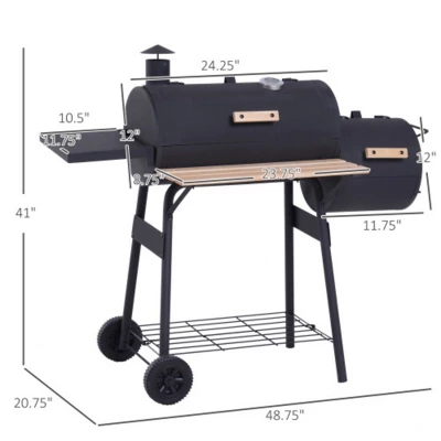 FURNIinspire Outdoor Grills, Griddles And Smokers Charcoal Grill And Smoker Combo For Backyard BBQ With Wheels, Black, 40.25"*14.25"*14.25" 3 FURNIinspire Outdoor Grills, Griddles And Smokers Charcoal Grill And Smoker Combo For Backyard BBQ With Wheels, Black, 40.25"*14.25"*14.25"