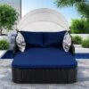FURNIinspire Patio Chaise Lounges Outdoor Sunbed With Adjustable Canopy, Patio Chaise Lounge, Black Wicker Daybed And Blue Cushion, 79.9“*52.4"*49.6" -HV GUEST a935f5e0 2982 4e0e af7e bfdb13de6a0c