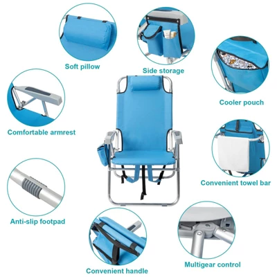 FURNIinspire Outdoor Portable Chair Adjustable Back With Extra Storage For Outdoor Adventures, Blue, 24.8"*25.6"*32.28" 6 FURNIinspire Outdoor Portable Chair Adjustable Back With Extra Storage For Outdoor Adventures, Blue, 24.8"*25.6"*32.28" - Image 4