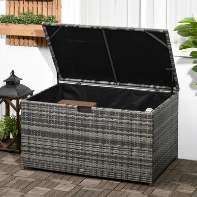 FURNIinspire Utility Storage Cabinet 113 Gallon Deck Box Rattan Outdoor Storage Box Waterproof Storage Container, Dark Grey, 47.20"*6.70"*30.70" 4 FURNIinspire Utility Storage Cabinet 113 Gallon Deck Box Rattan Outdoor Storage Box Waterproof Storage Container, Dark Grey, 47.20"*6.70"*30.70" - Image 2