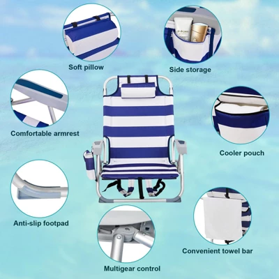 FURNIinspire Outdoor Portable Chair Adjustable Back With Storage For Relaxing Adventures, Blue Stripes, 24.8"*25.6"*32.28" 6 FURNIinspire Outdoor Portable Chair Adjustable Back With Storage For Relaxing Adventures, Blue Stripes, 24.8"*25.6"*32.28" - Image 4