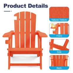 FURNIinspire Patio Accent Chairs Outdoor Folding Chairs Adirondack Chair, Portable Chair With Handles For Beach, Backyard, Orange, 31.4"*29.6"*36.4" -HV GUEST ab82d918 5d51 445a 9203 386839ab8c7c