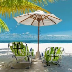 FURNIinspire Outdoor Portable Chair Adjustable Back With Storage Pockets For Comfort And Relaxation, Green Stripes, 24.8"*27.56"*38.98"