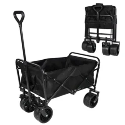 FURNIinspire Outdoor Serving Carts 220Lbs Collapsible Folding Beach Wagon Cart Wagons Carts Heavy Duty Foldable, Black, 35.43"*23.47"*40.16" -HV GUEST b0327807 af5d 48dd 9325 2774c1af6204