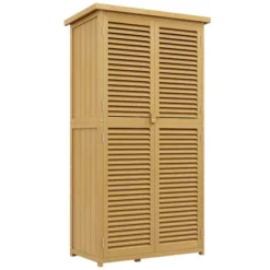 FURNIinspire Utility Storage Cabinet Wooden Outdoor Storage Cabinet Storage With Asphalt Roof 2 Wood Doors With Lock, Yellow, 38.40"*23.00"*13.40" 11 FURNIinspire Utility Storage Cabinet Wooden Outdoor Storage Cabinet Storage With Asphalt Roof 2 Wood Doors With Lock, Yellow, 38.40"*23.00"*13.40" -HV GUEST b05e6862 395a 4368 864f e930d289125e