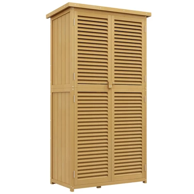 FURNIinspire Utility Storage Cabinet Wooden Outdoor Storage Cabinet Storage With Asphalt Roof 2 Wood Doors With Lock, Yellow, 38.40"*23.00"*13.40" 7 FURNIinspire Utility Storage Cabinet Wooden Outdoor Storage Cabinet Storage With Asphalt Roof 2 Wood Doors With Lock, Yellow, 38.40"*23.00"*13.40" - Image 5