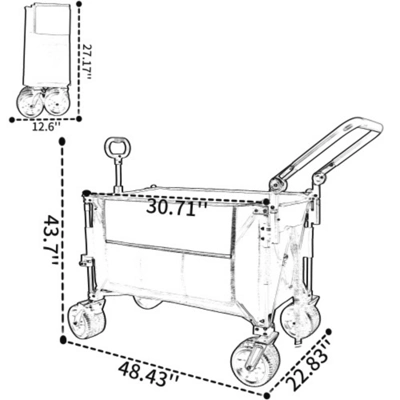 FURNIinspire Outdoor Serving Carts Multi Functional Push Pull Folding Wagon Cart With Rotating Handle All-Terrain Wheele, Gray, 48.43"*22.83"*43.7" 4 FURNIinspire Outdoor Serving Carts Multi Functional Push Pull Folding Wagon Cart With Rotating Handle All-Terrain Wheele, Gray, 48.43"*22.83"*43.7" - Image 2