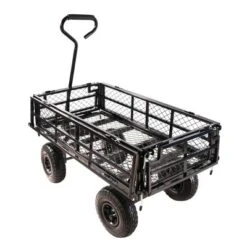 FURNIinspire Wheelbarrows And Lawn Carts Double Fence Utility  Cart Wagon Cart Garden Cart, Ideal For Outdoor Activities, Black, 41“*20"*39" -HV GUEST b1892bc3 85d9 4686 80f1 3d5def76dcee