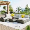 FURNIinspire Patio Seating Sets 8-Pieces Outdoor Wicker Patio Furniture Sets, Conversation Sofa Set, Single Sofa Combinable, Beige, 118“*118”*26“ -HV GUEST b2139389 103f 4cdc a46b 4a61146332bf