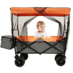 FURNIinspire Outdoor Serving Carts 480Lbs Collapsible Wagon With Canopy Lightweight Foldable Wagon With Mosquito Net, Orange, 45.28"*22.83"*38.78" 11 FURNIinspire Outdoor Serving Carts 480Lbs Collapsible Wagon With Canopy Lightweight Foldable Wagon With Mosquito Net, Orange, 45.28"*22.83"*38.78" -HV GUEST b322c543 308a 4f43 ba09 9235ec8c8072