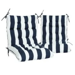 FURNIinspire Outdoor Seat Cushions Patio Chair Cushions Replacements, 2 Pcs Set High Back Seat Cushions, Blue Stripes, Multicolored, 45"*22"*4" -HV GUEST b41f21f3 ee6d 4eba 9254 3661077e6b22