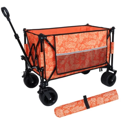 FURNIinspire Outdoor Serving Carts Colorful Heavy-Duty 480lbs Folding Wagon Cart With Bonus Picnic Mat All Terrain Wheels, Orange, 37.4"*23.03"*38.98" 7 FURNIinspire Outdoor Serving Carts Colorful Heavy-Duty 480lbs Folding Wagon Cart With Bonus Picnic Mat All Terrain Wheels, Orange, 37.4"*23.03"*38.98" - Image 5
