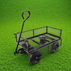 FURNIinspire Wheelbarrows And Lawn Carts Solid Wheels Tools Cart Wagon Cart, Metal Lawn Cart For Picnic, Shopping, Black, 37“*19"*45" -HV GUEST b8efe977 47dd 4adb 91e2 0acba1341933