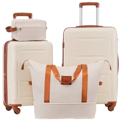 FURNIinspire Bag And Luggage Sets Luggage Set Travel Suitcase With Bags Spinner Wheels Abs Lightweight Suitcase, Khaki And Brown, 16"*10"*24" 3 FURNIinspire Bag And Luggage Sets Luggage Set Travel Suitcase With Bags Spinner Wheels Abs Lightweight Suitcase, Khaki And Brown, 16"*10"*24"