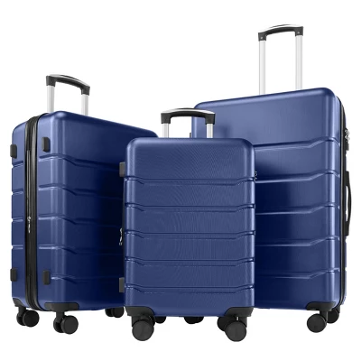 FURNIinspire Bag And Luggage Sets 20/24/28 Inch Luggage Set 3pcs Hard Shell Rolling Suitcase Set Expandable Travel Luggage With Spinner Wheels, Blue 3 FURNIinspire Bag And Luggage Sets 20/24/28 Inch Luggage Set 3pcs Hard Shell Rolling Suitcase Set Expandable Travel Luggage With Spinner Wheels, Blue