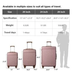 FURNIinspire Bag And Luggage Sets 3 Piece Rolling Luggage Travel Suitcase Set, Lightweight Durable Suitcases With Wheels, Pink, 21.06"*11.81"*30.31" -HV GUEST bcc449db a4bf 4270 811b ab628eabb597