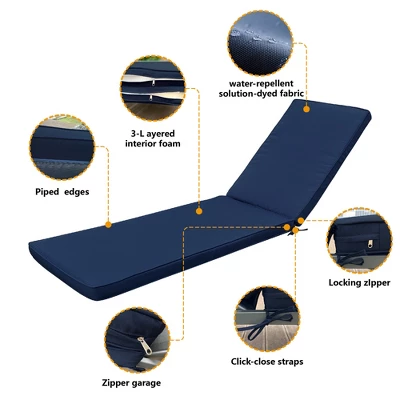 FURNIinspire Outdoor Seat Cushions Patio Lounge Chair Cushion Replacement, Outdoor Chair Cushion, Removable Cover, Dark Blue, 74.4"*22.05"*2.76" 6 FURNIinspire Outdoor Seat Cushions Patio Lounge Chair Cushion Replacement, Outdoor Chair Cushion, Removable Cover, Dark Blue, 74.4"*22.05"*2.76" - Image 4